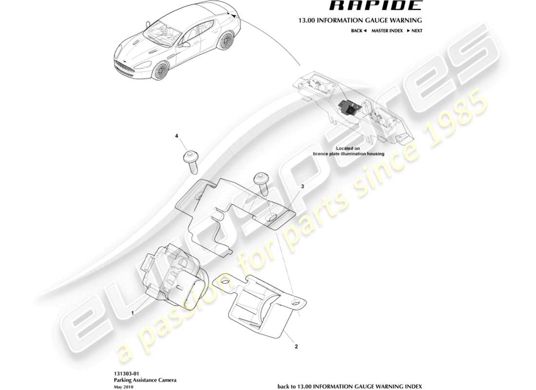 aston martin rapide (2013) parking aid camera part diagram