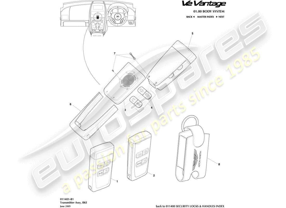 aston martin v12 vantage (2013) transmitter, rke part diagram