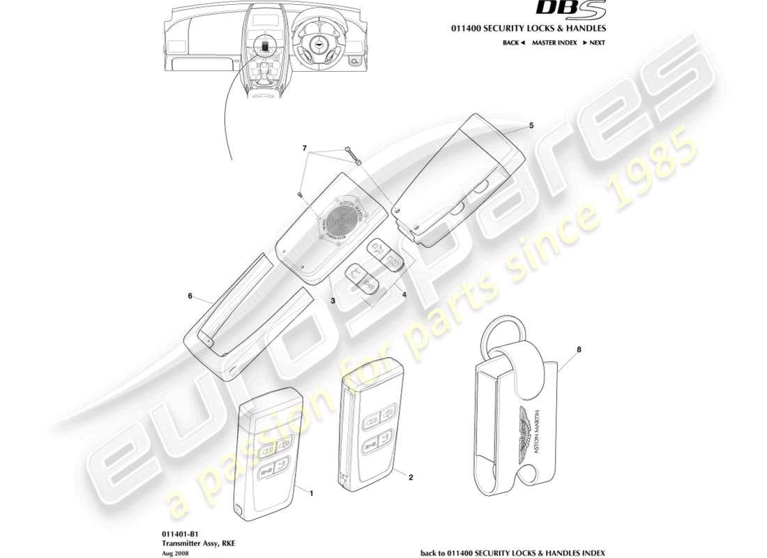 aston martin dbs (2007) transmitter, rke part diagram