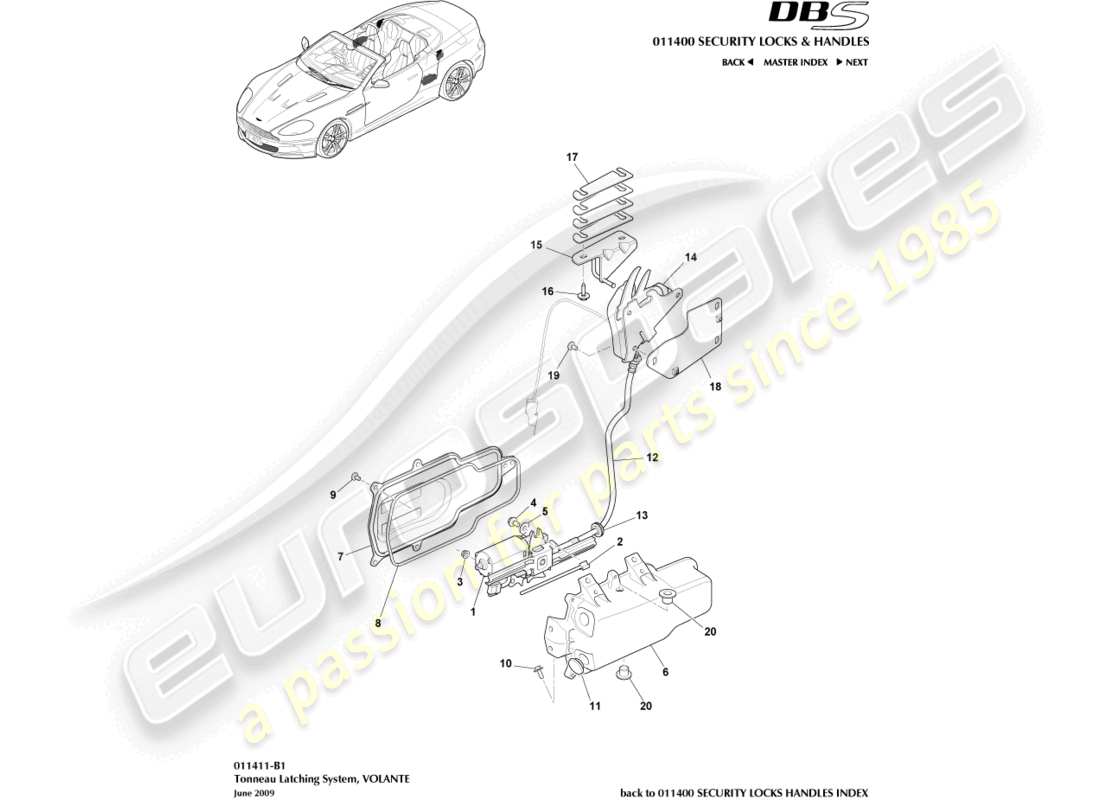 aston martin dbs (2007) tonneau latching system parts diagram