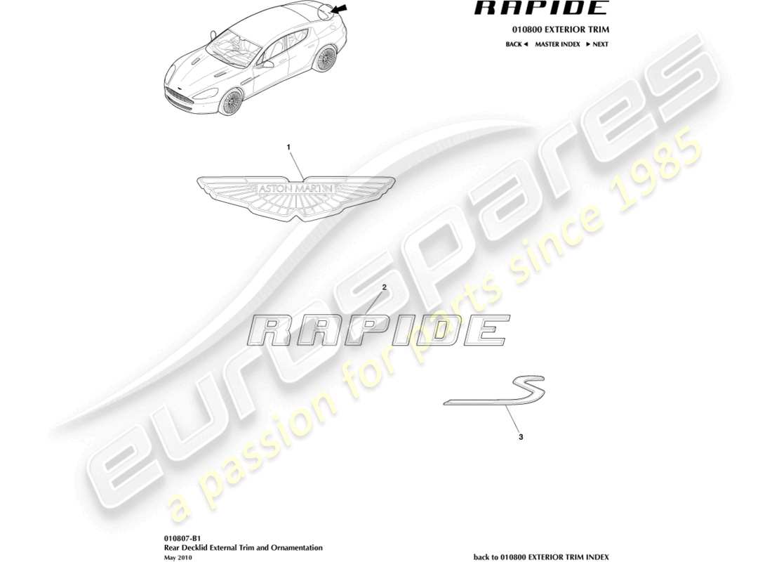 a part diagram from the aston martin rapide (2011) parts catalogue