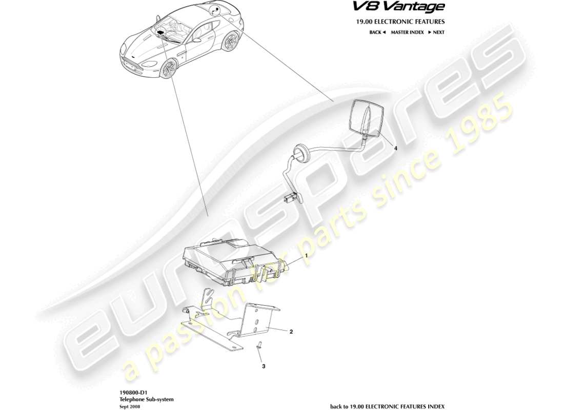 a part diagram from the Aston Martin V8 Vantage (2013) parts catalogue