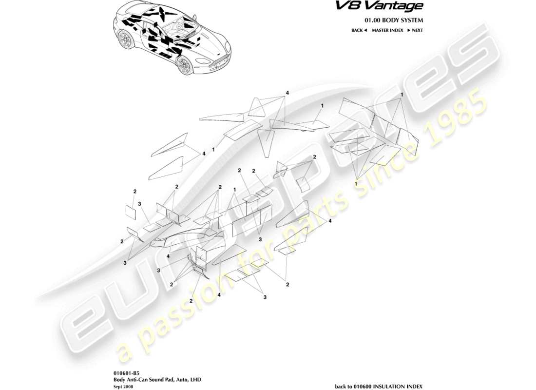 a part diagram from the Aston Martin V8 Vantage (2014) parts catalogue