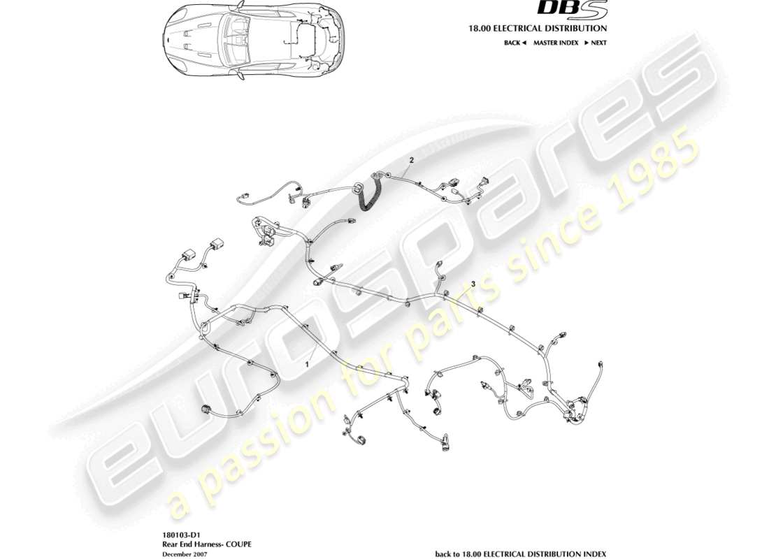 aston martin dbs (2012) rear end harness, coupe part diagram
