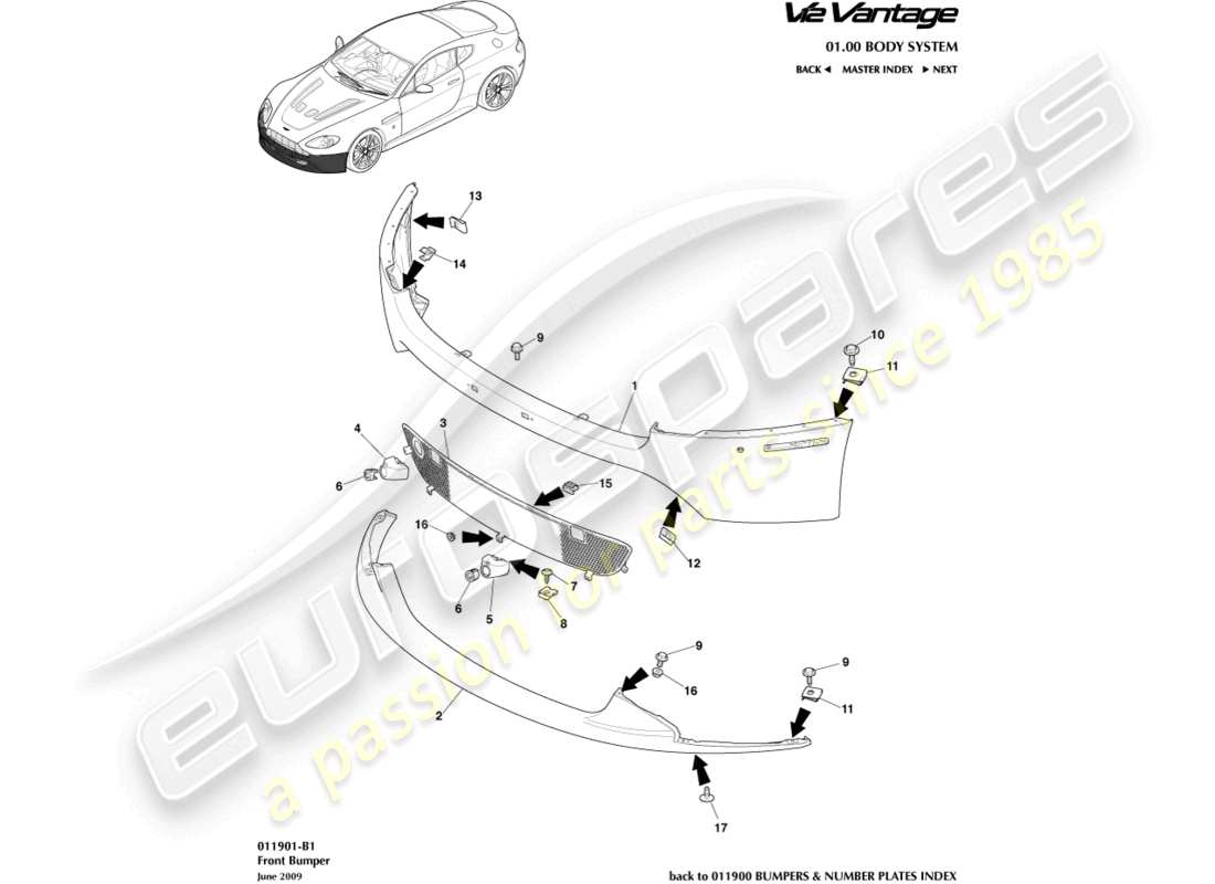 aston martin v12 vantage (2011) front bumper part diagram