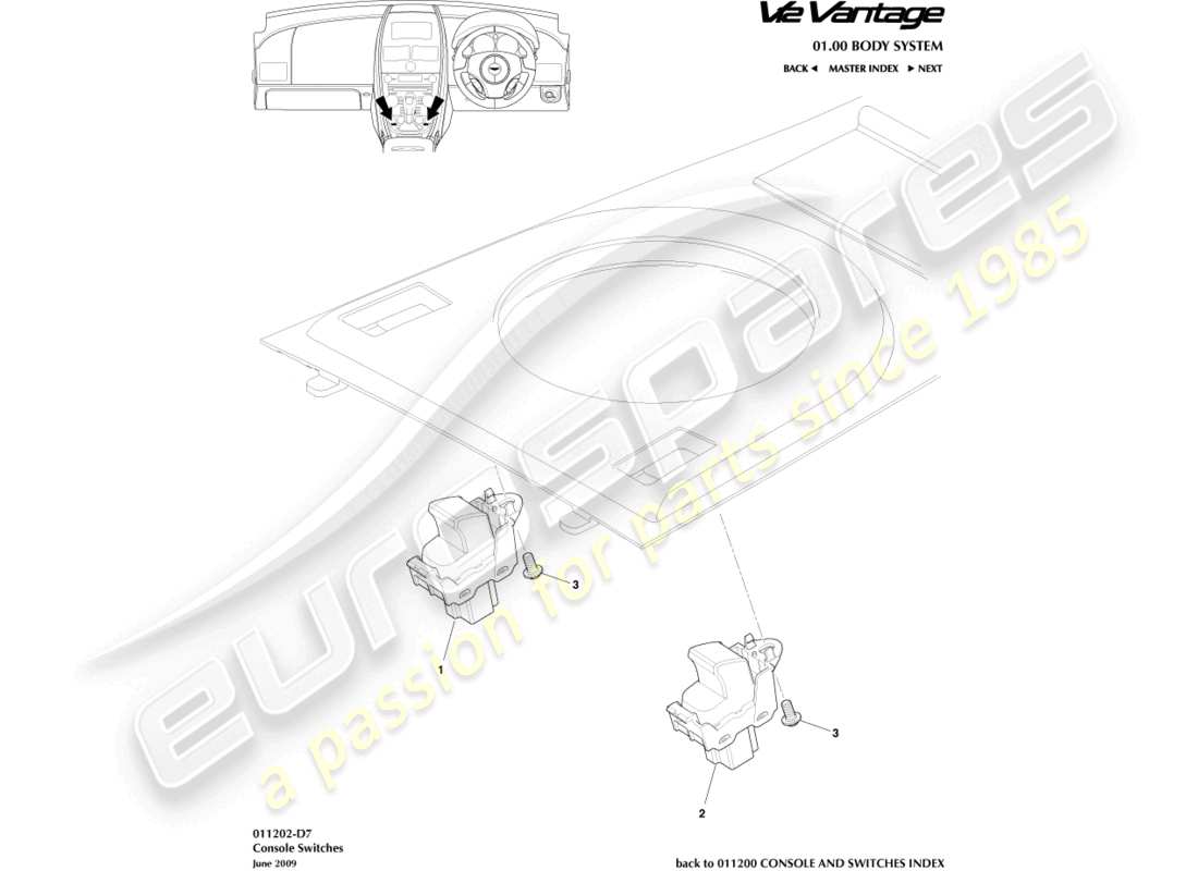 aston martin v12 vantage (2011) console switches part diagram