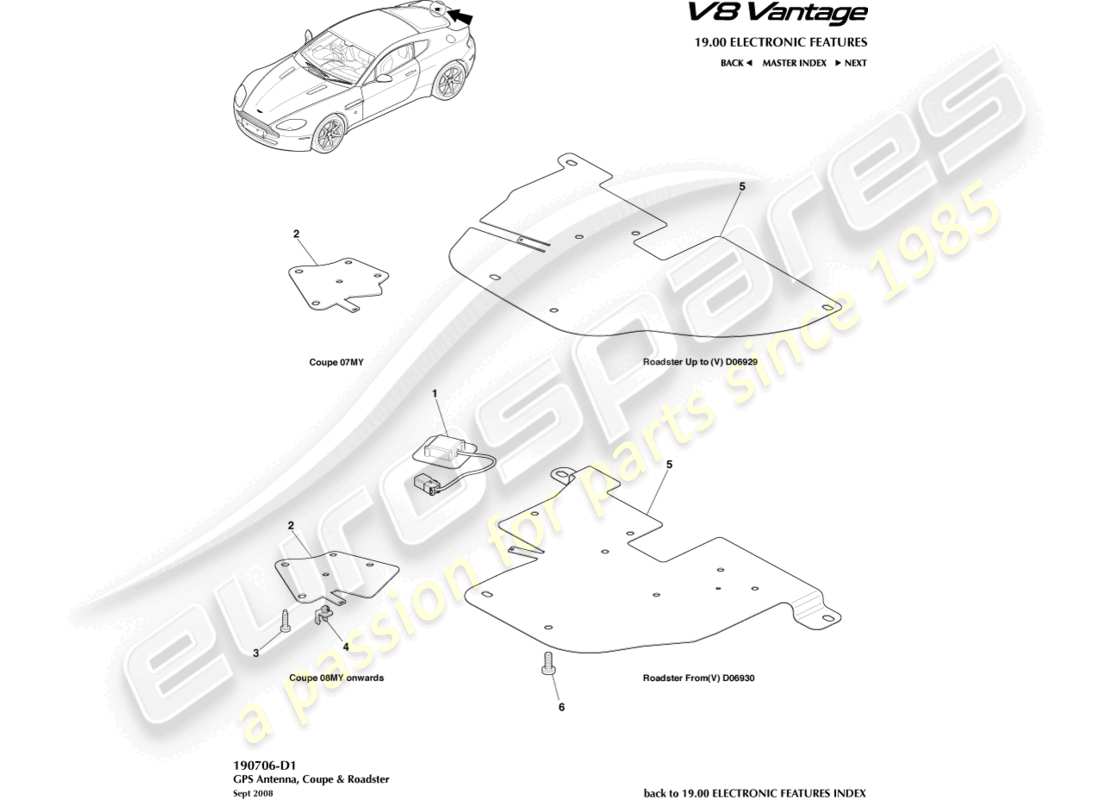 aston martin v8 vantage (2006) gps antenna part diagram