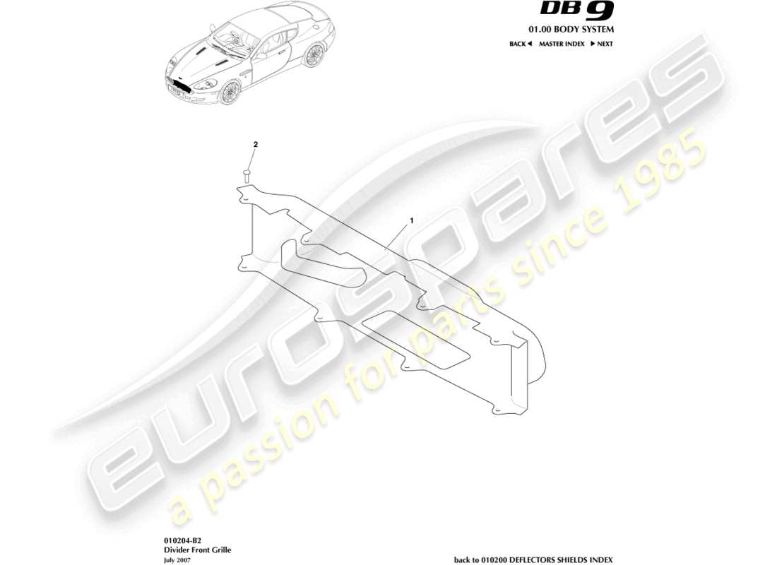 a part diagram from the Aston Martin DB9 (2008) parts catalogue