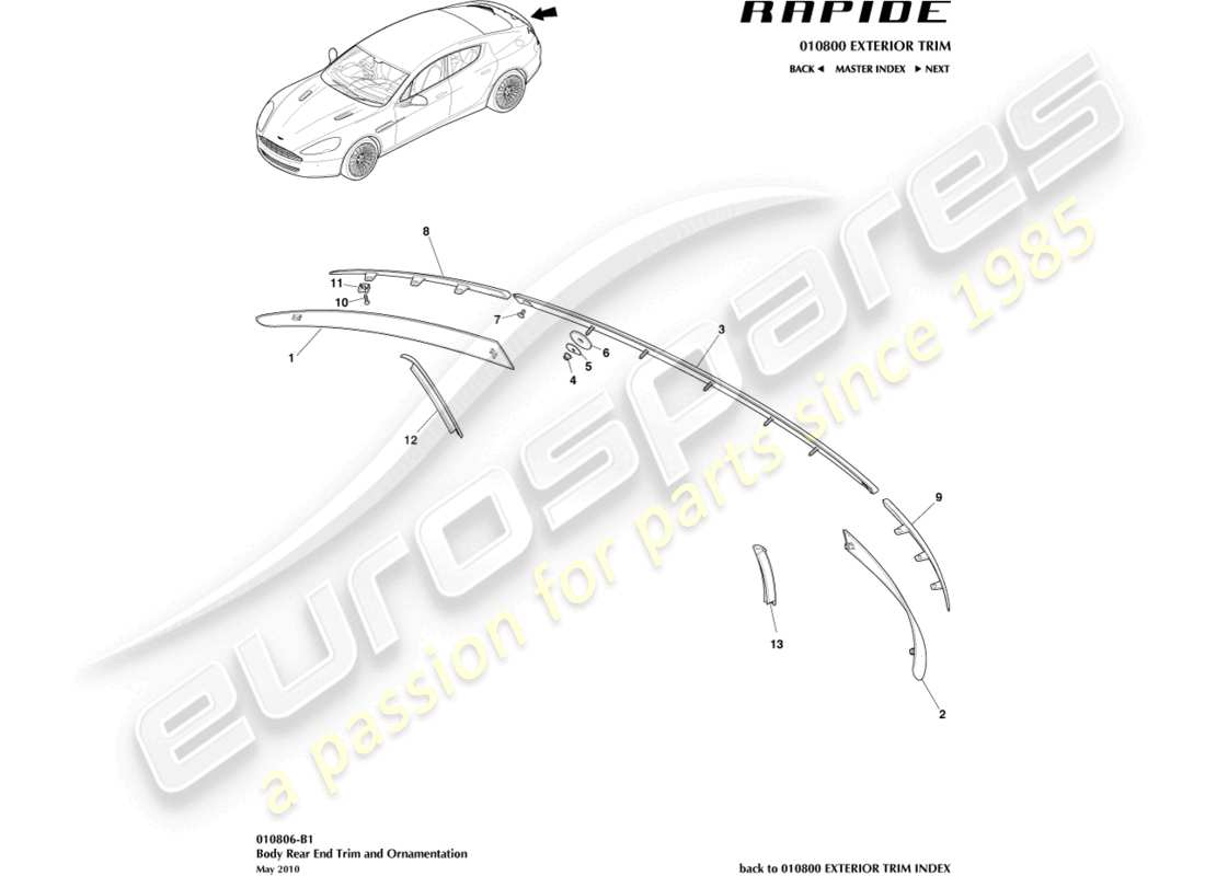 aston martin rapide (2017) rear end trim part diagram