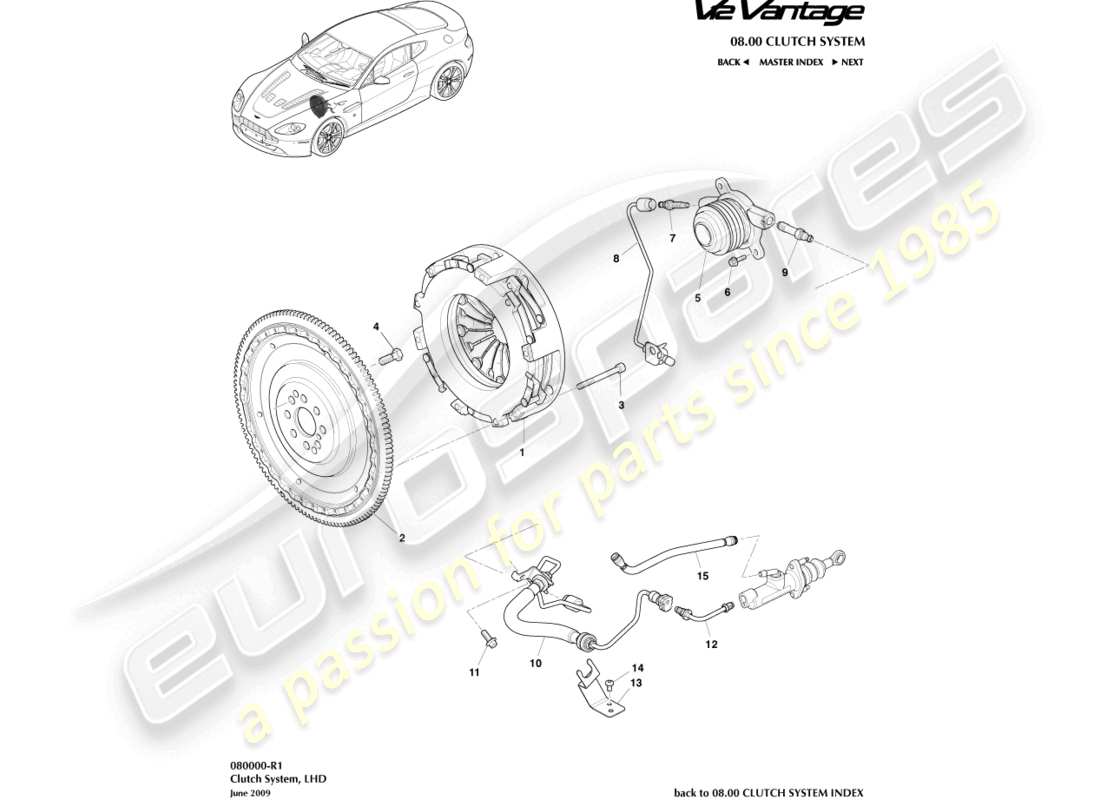 aston martin v12 vantage (2013) clutch system, lhd part diagram