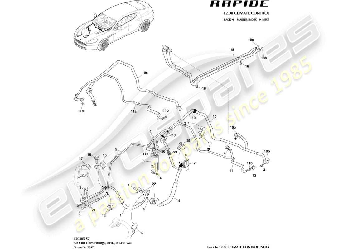 a part diagram from the aston martin rapide (2010) parts catalogue