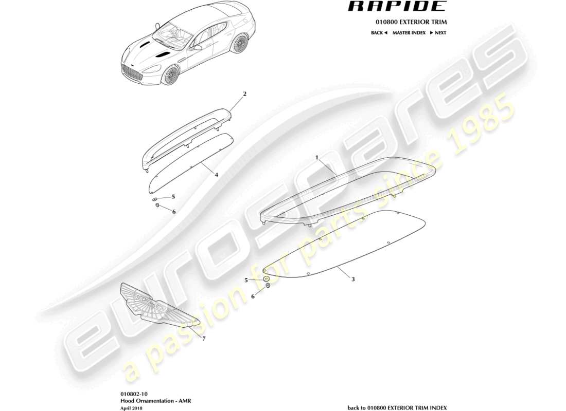 aston martin rapide (2019) front end trim, amr part diagram