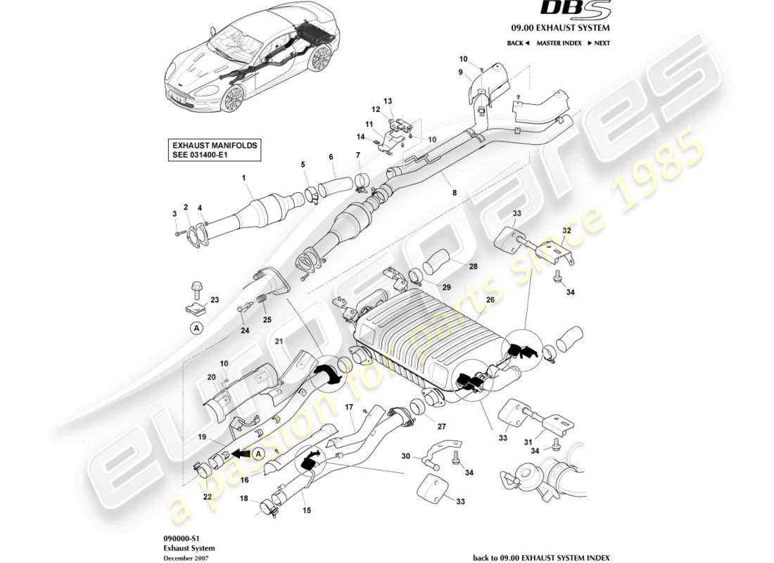 aston martin dbs (2008) exhaust system parts diagram