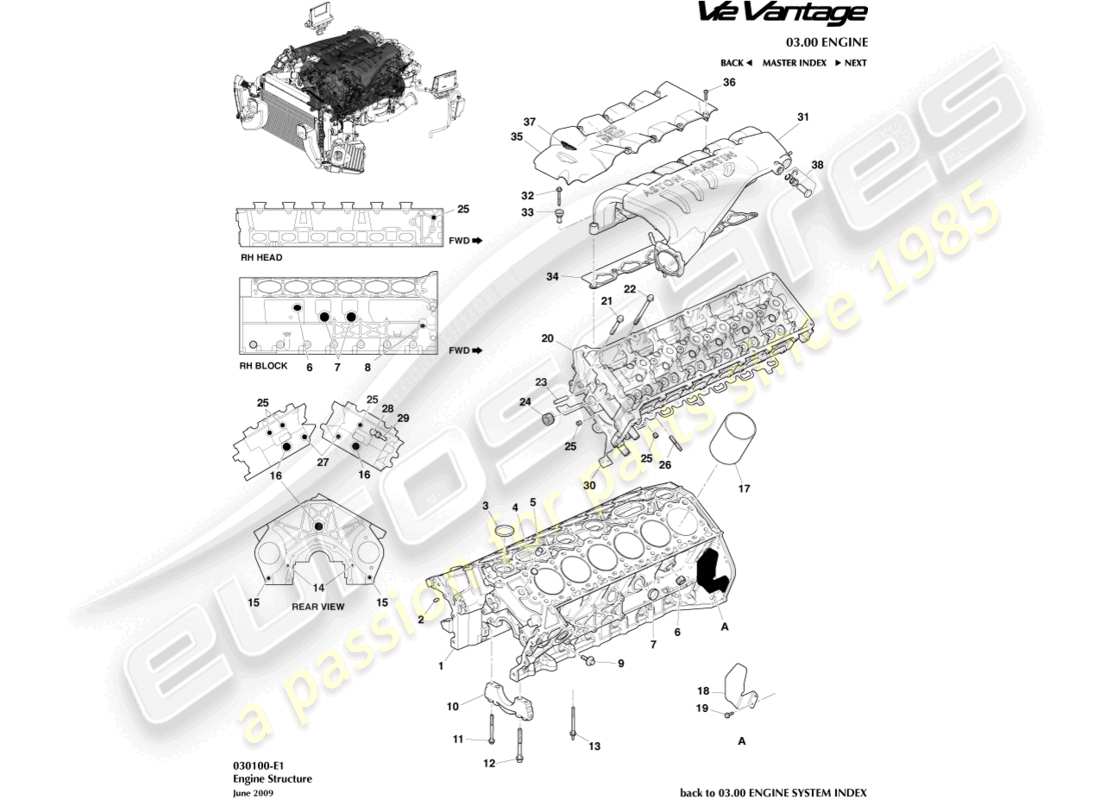 aston martin v12 vantage (2011) engine structure part diagram