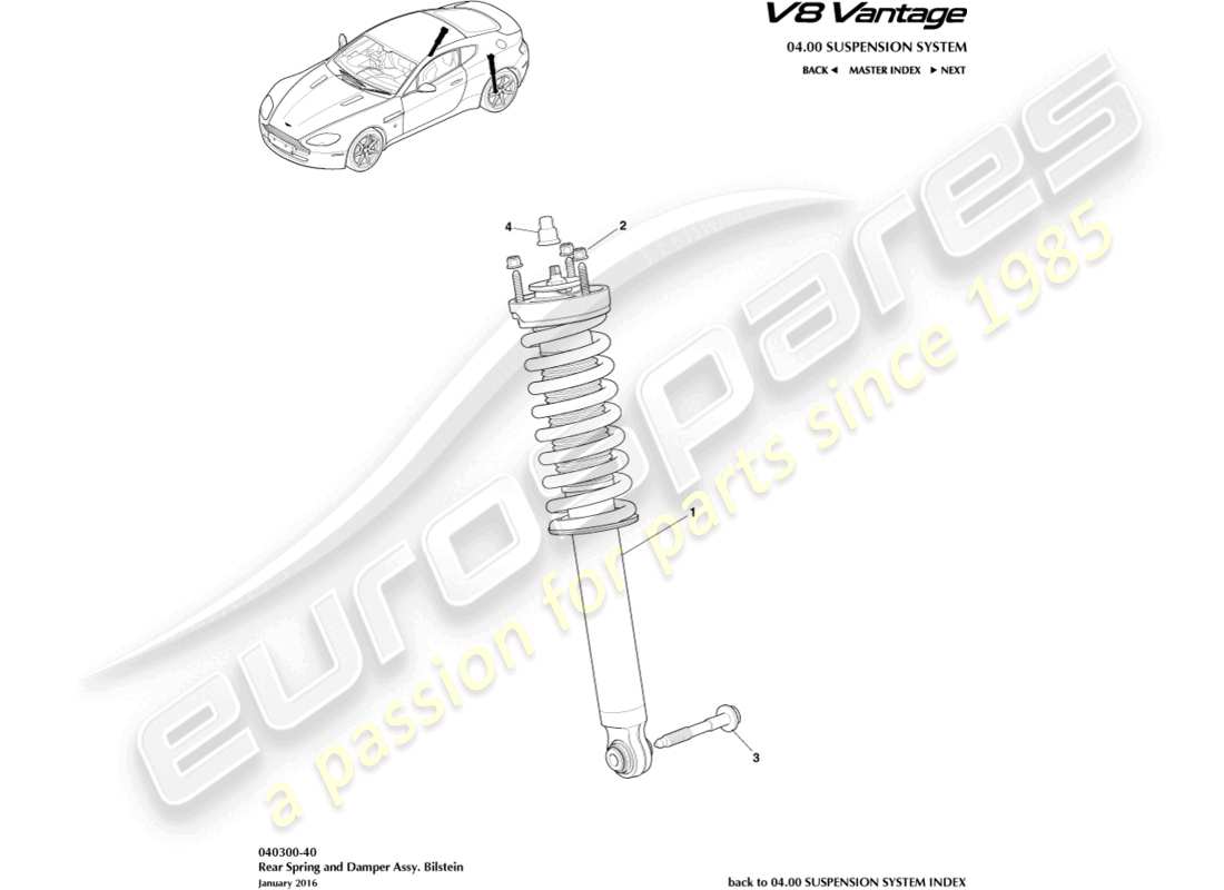 aston martin v8 vantage (2011) rear spring & damper, bilstein part diagram