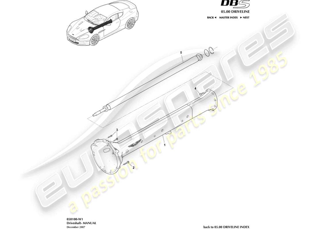 aston martin dbs (2014) driveshaft assembly, manual part diagram