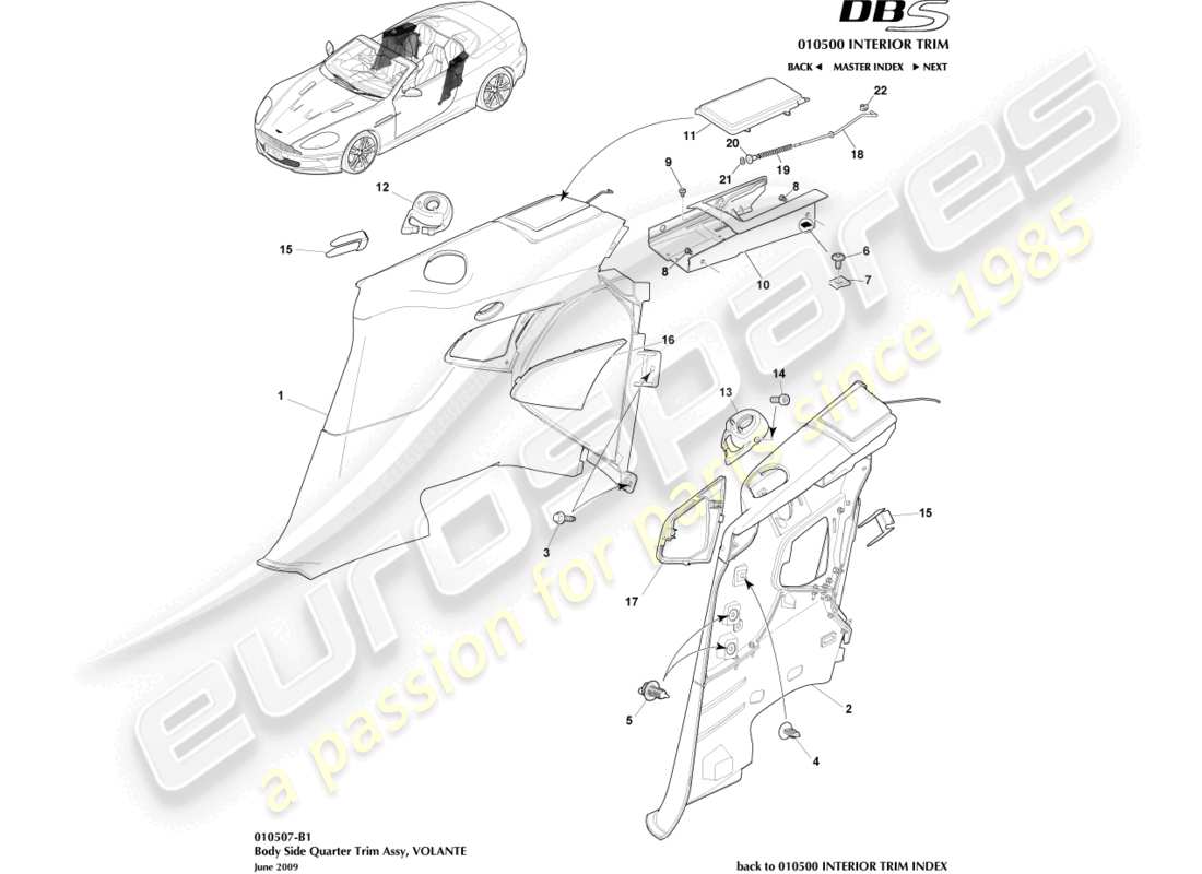 aston martin dbs (2011) body side quarter trim, volante part diagram