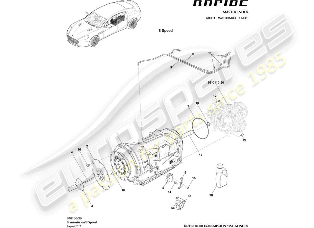 aston martin rapide (2013) transaxle, 8 spd part diagram