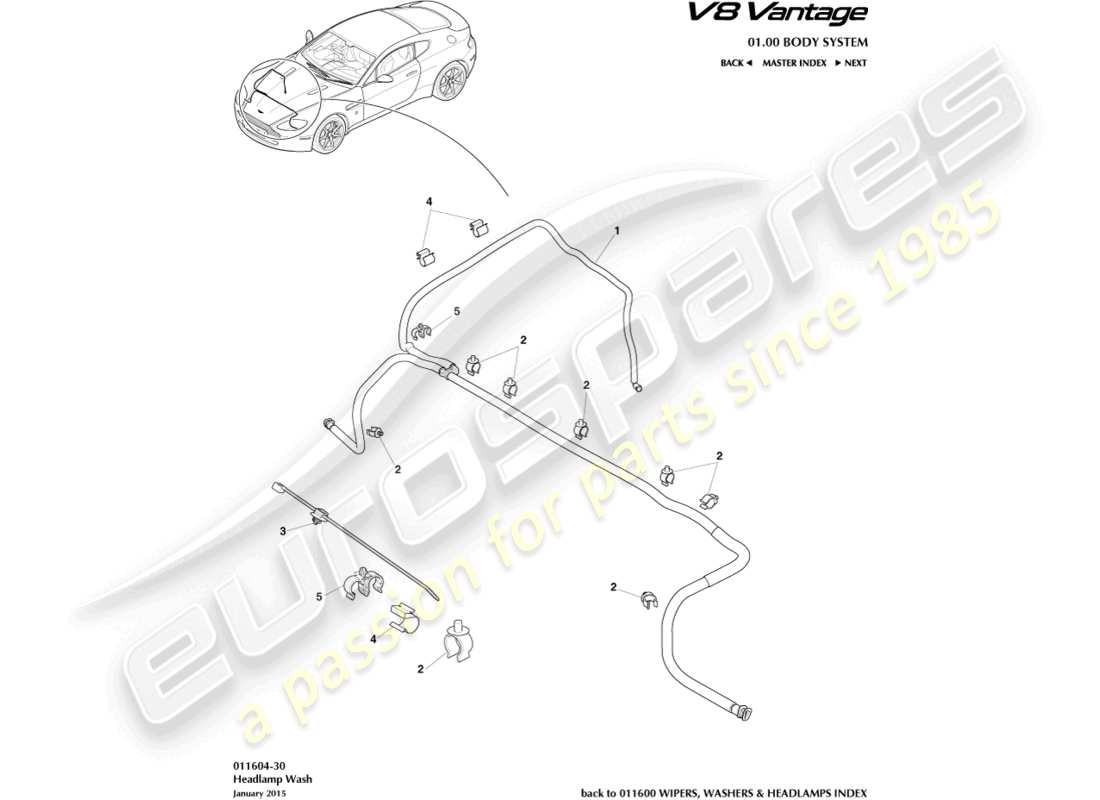 aston martin v8 vantage (2010) headlamp wash part diagram
