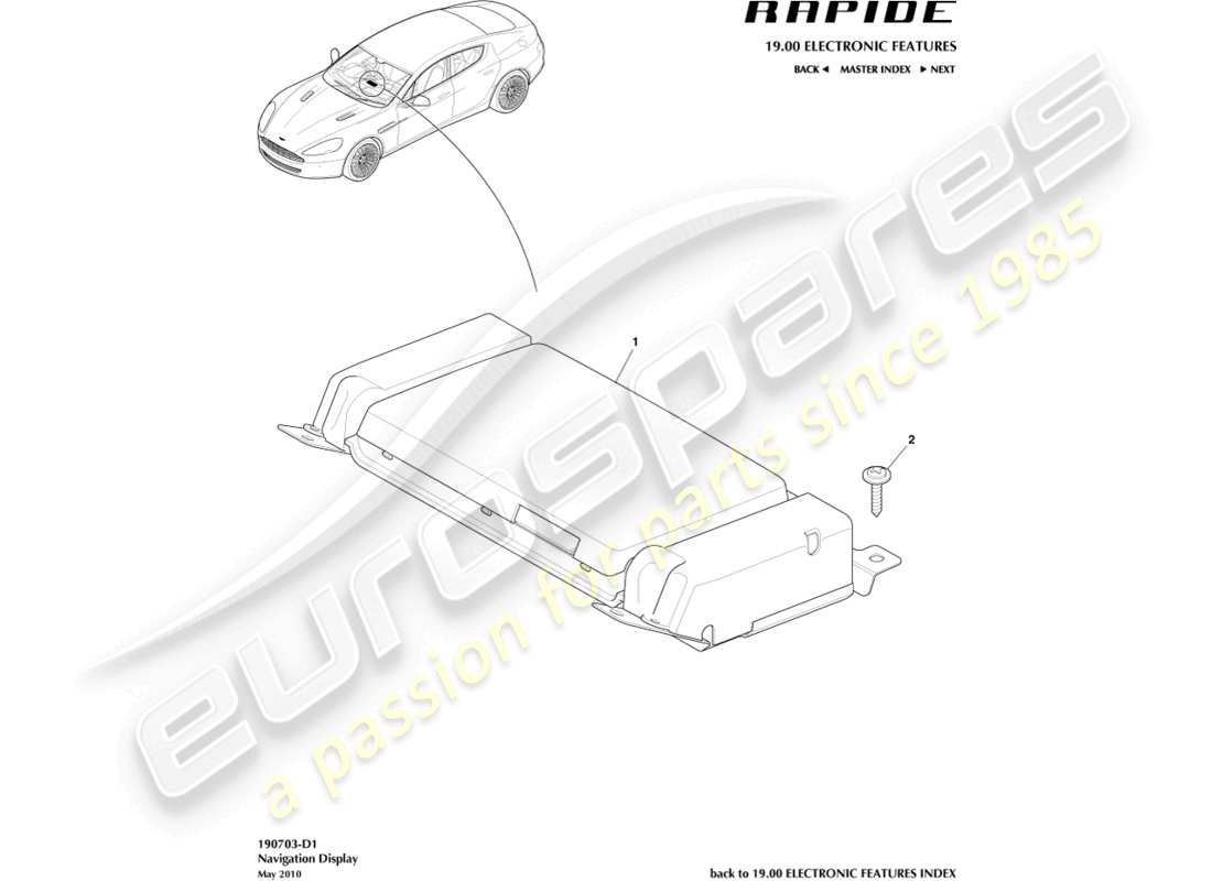 aston martin rapide (2014) navigation display parts diagram