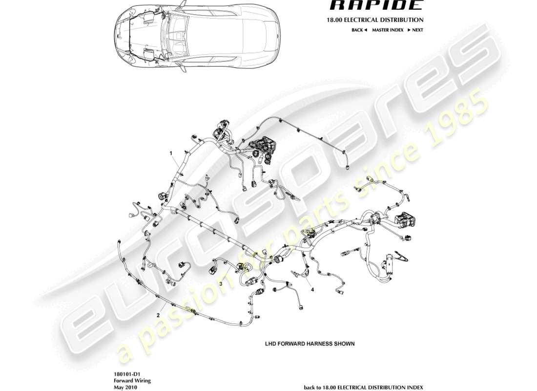 aston martin rapide (2019) front harness, to 13my part diagram