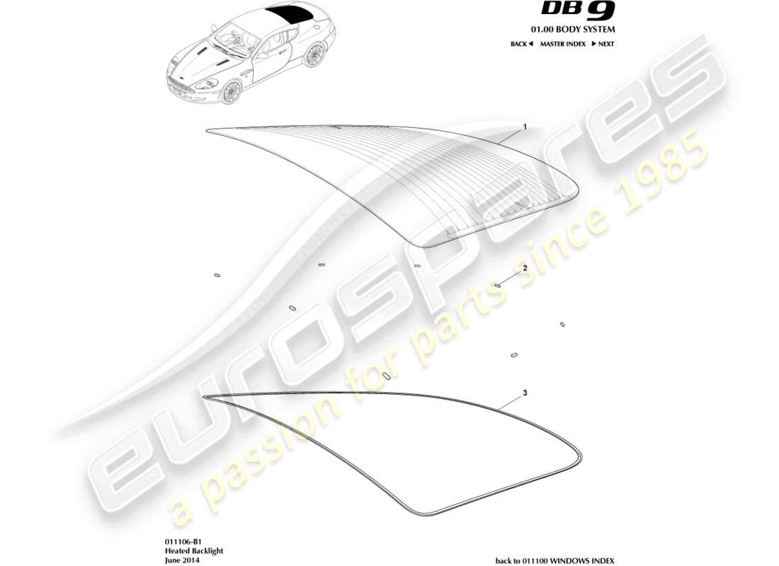 aston martin db9 (2009) rear windscreen part diagram