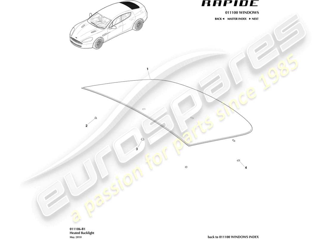 aston martin rapide (2019) rear windscreen part diagram