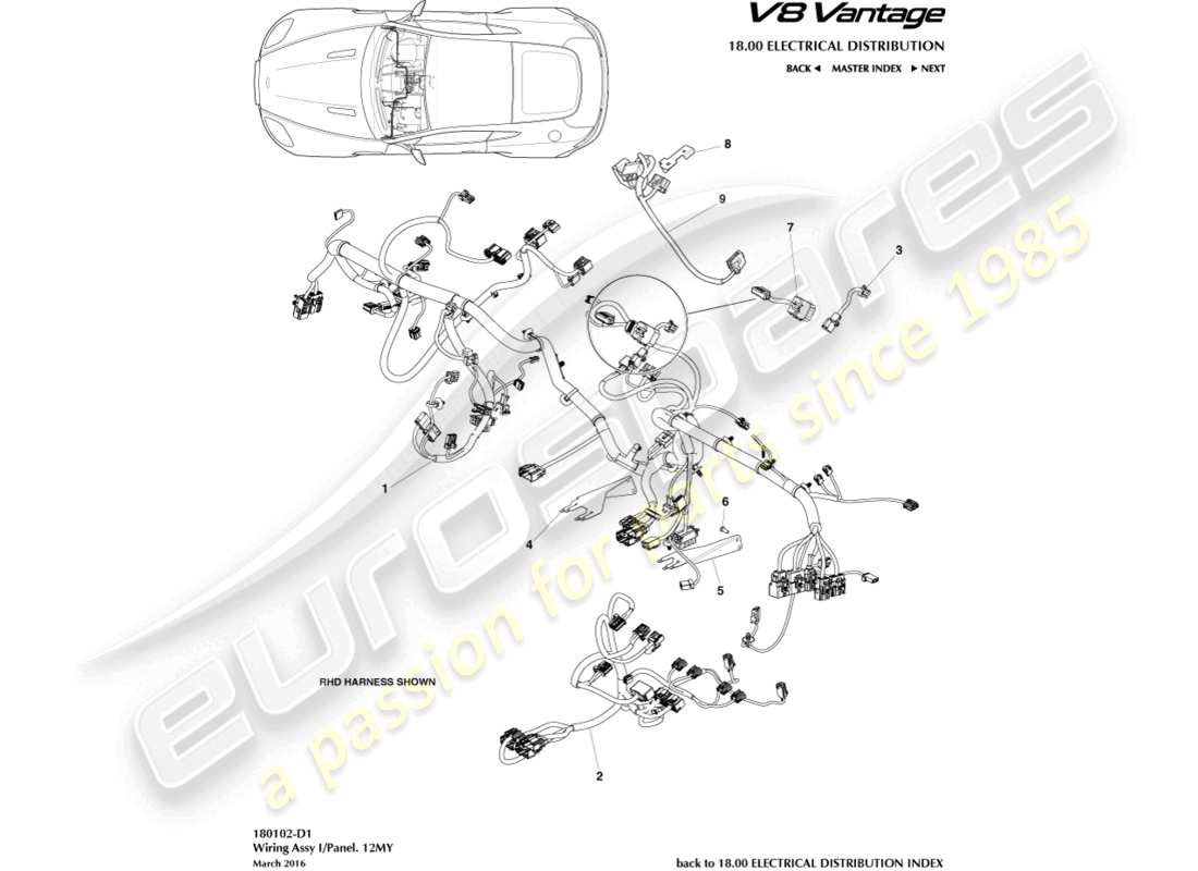 a part diagram from the aston martin v8 vantage parts catalogue