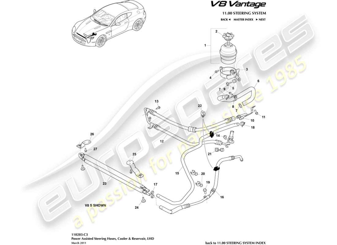 a part diagram from the aston martin v8 vantage (2011) parts catalogue