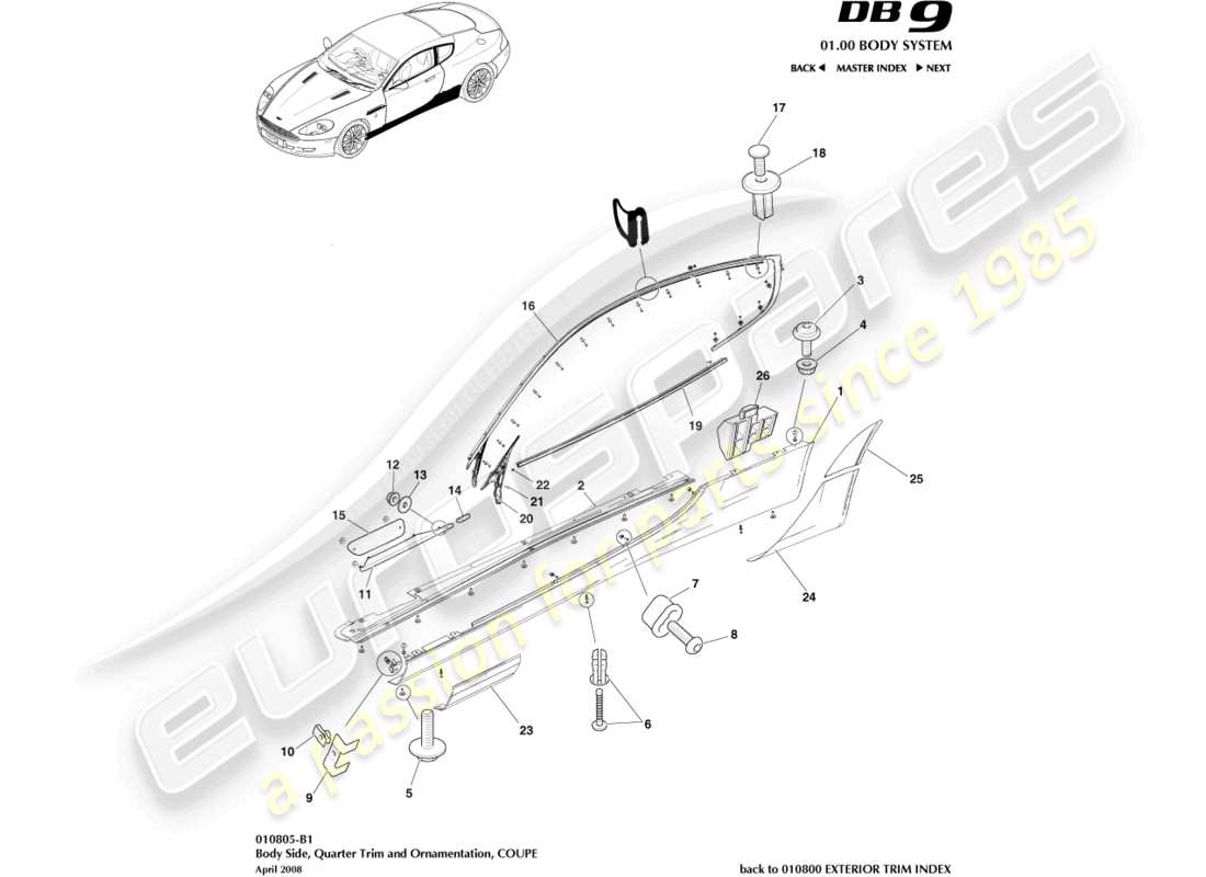 a part diagram from the aston martin db9 parts catalogue