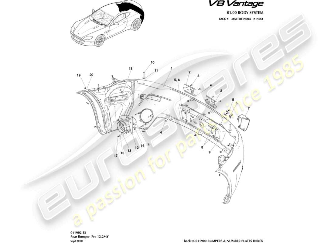 a part diagram from the Aston Martin V8 Vantage (2015) parts catalogue