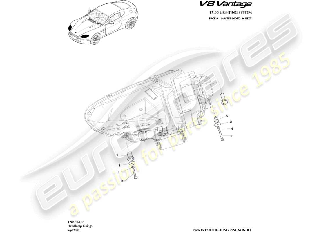 a part diagram from the Aston Martin V8 Vantage (2015) parts catalogue