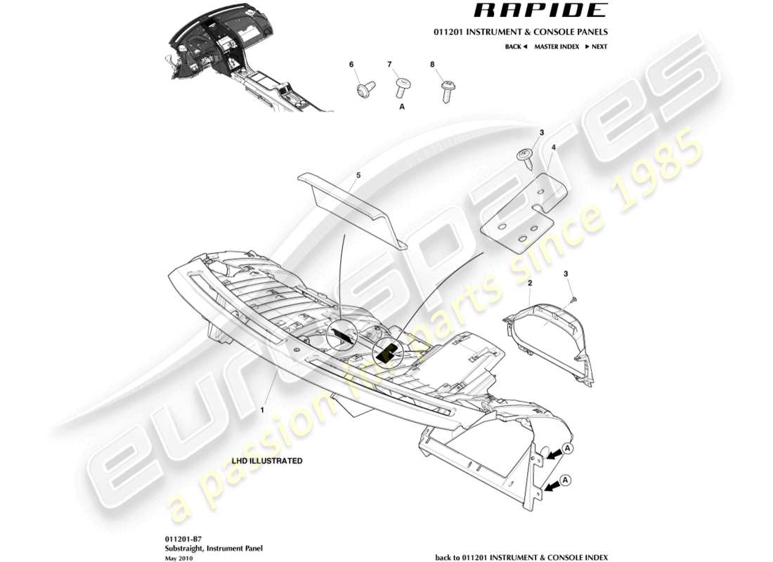 a part diagram from the aston martin rapide (2011) parts catalogue