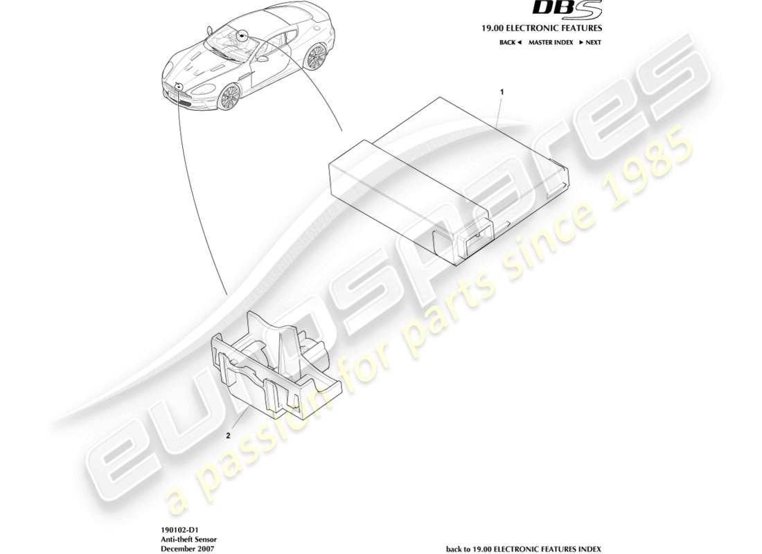 aston martin dbs (2012) anti-theft sensors & switches part diagram