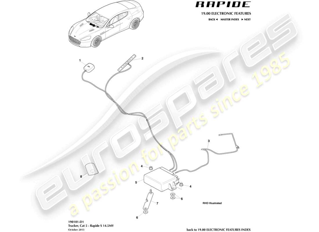 aston martin rapide (2019) cat 5 tracker, 14.5my part diagram