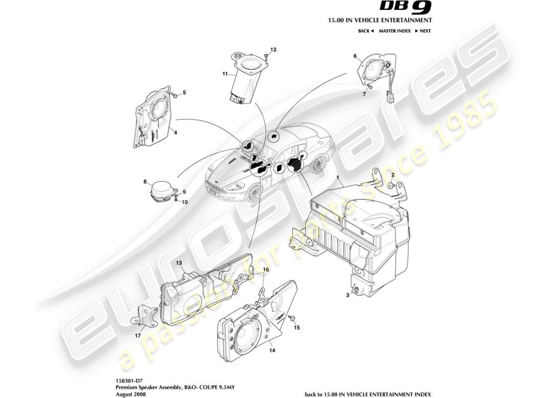 aston martin db9 (2005) speaker, premium, coupe part diagram