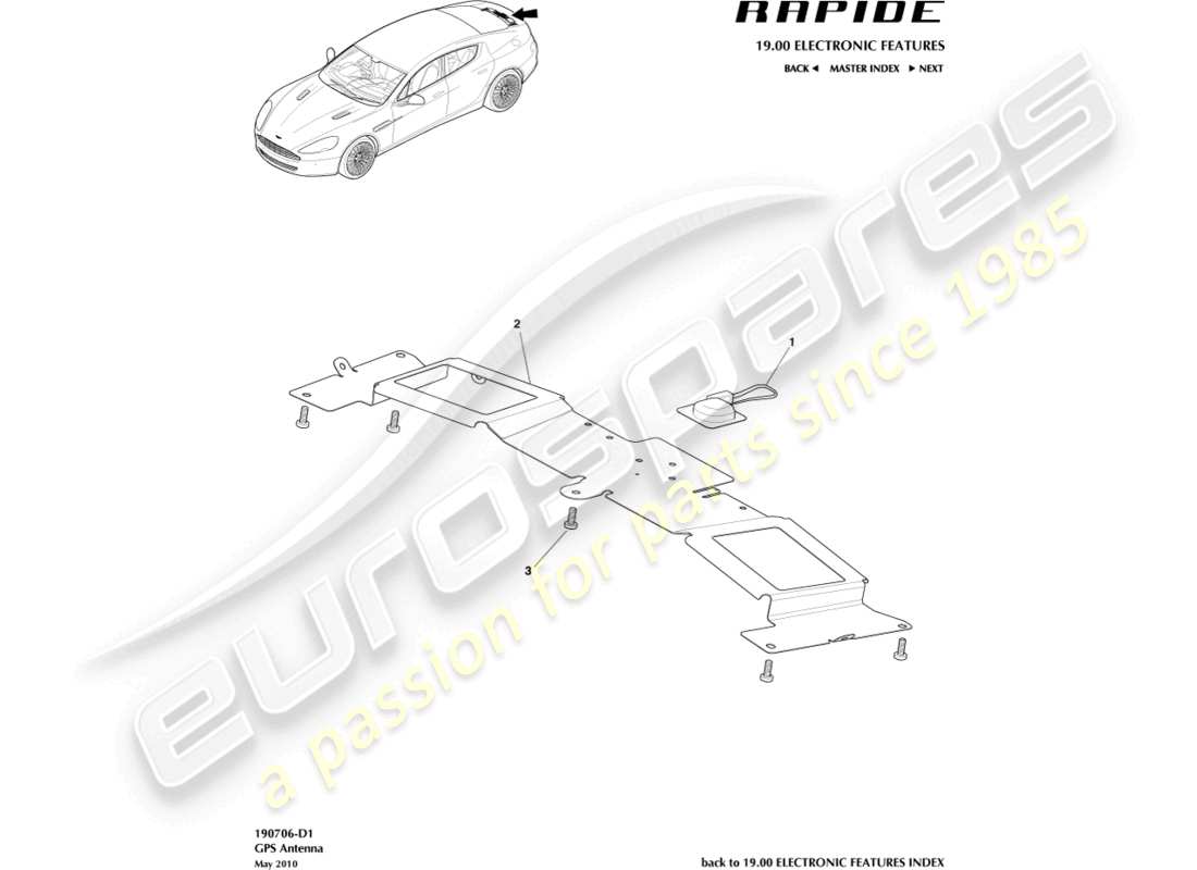 aston martin rapide (2019) gps antenna part diagram