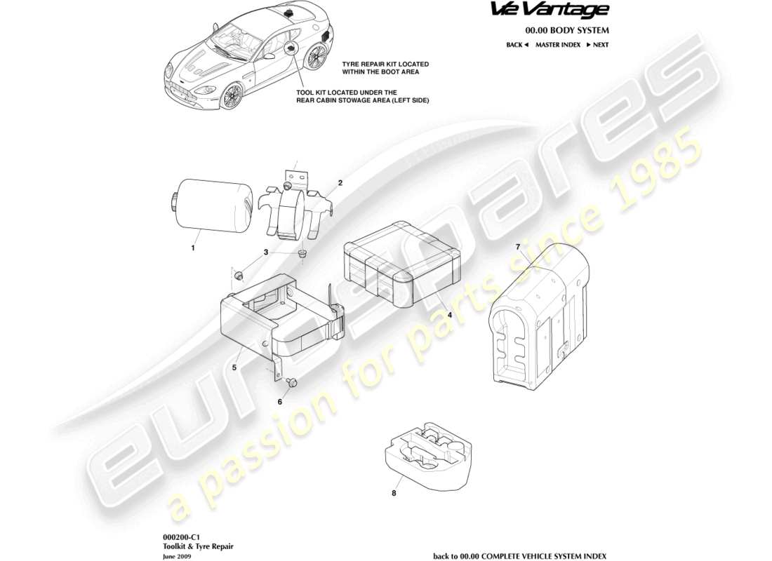 aston martin v12 vantage (2013) emergency equipment part diagram