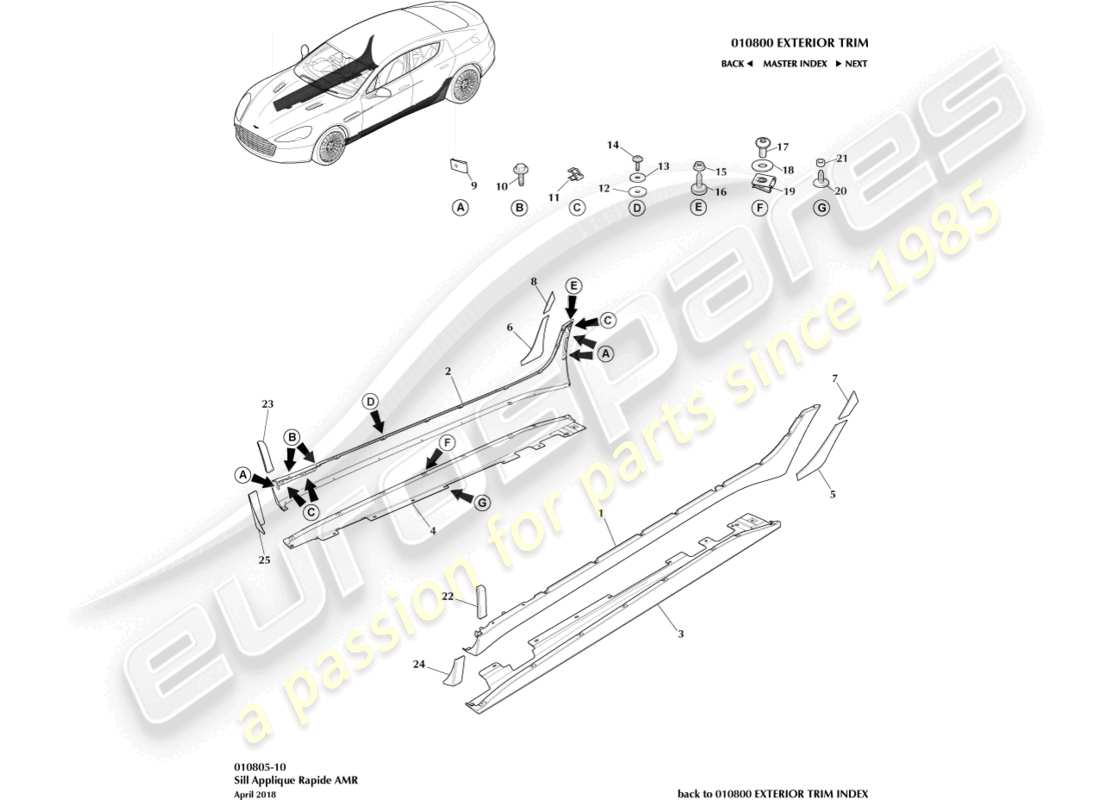 aston martin rapide (2019) sill applique, amr part diagram