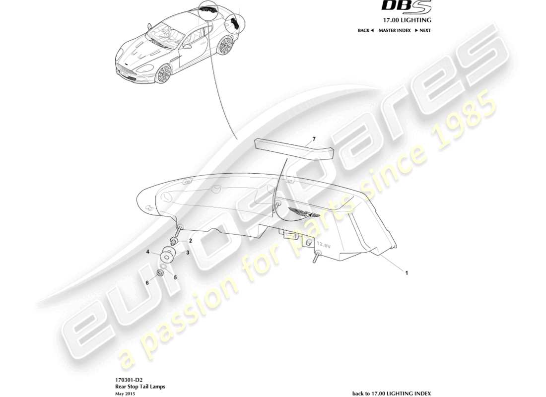 aston martin dbs (2007) rear lamps part diagram