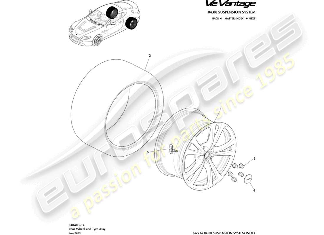 aston martin v12 vantage (2010) rear wheels & tyres part diagram