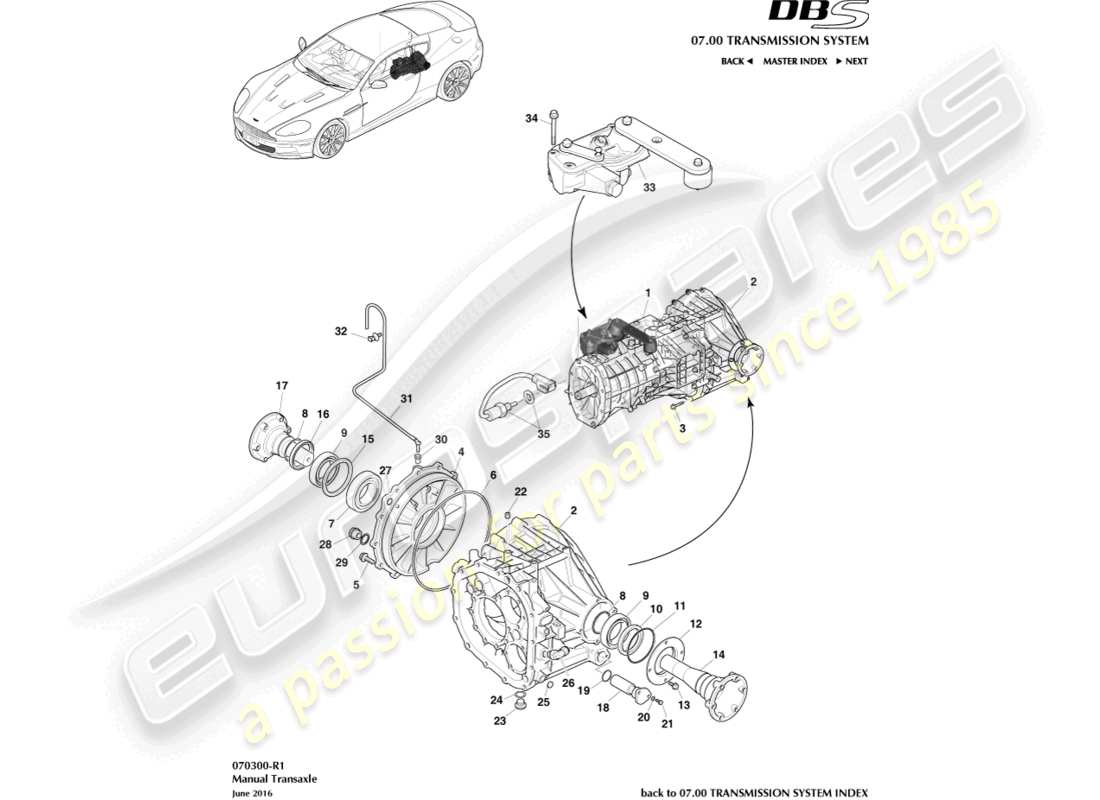 aston martin dbs (2013) transaxle, manual part diagram
