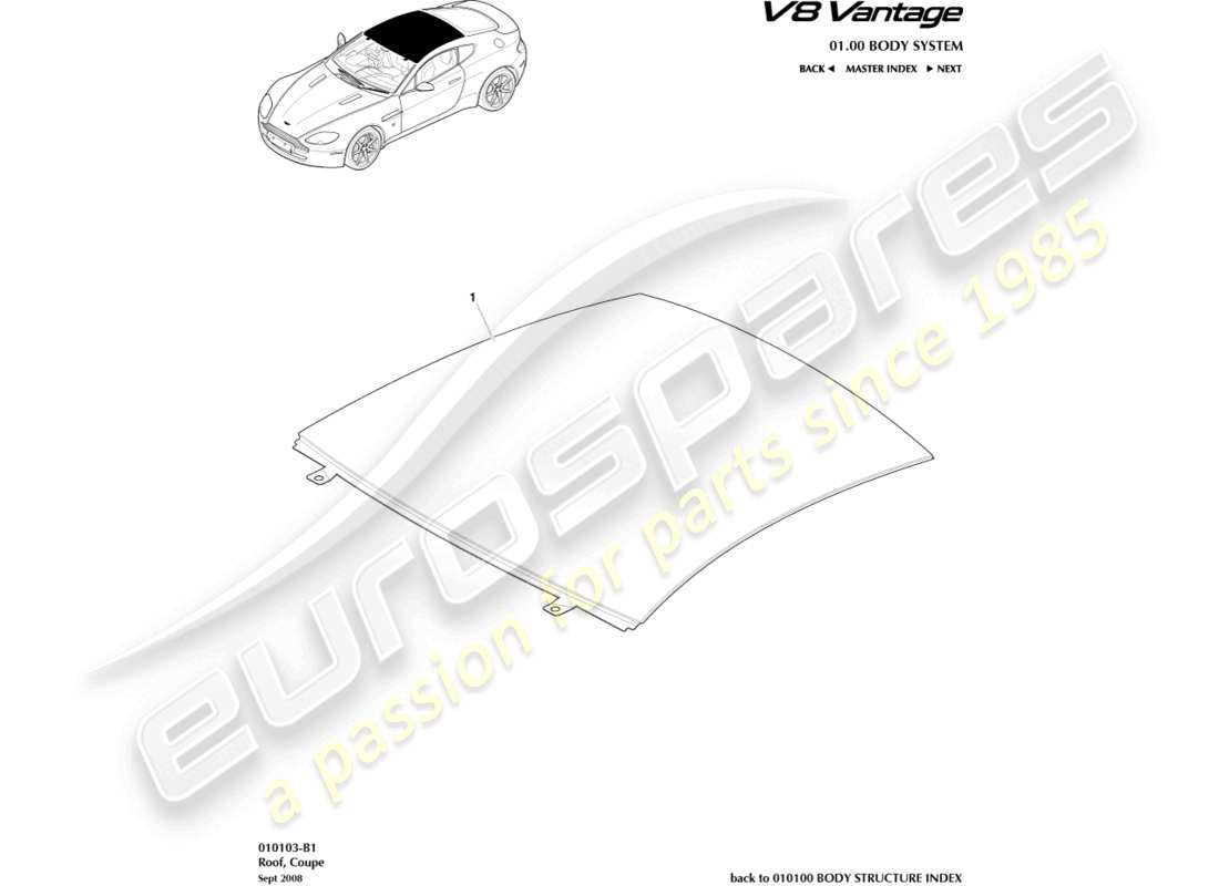 aston martin v8 vantage (2010) roof, coupe part diagram