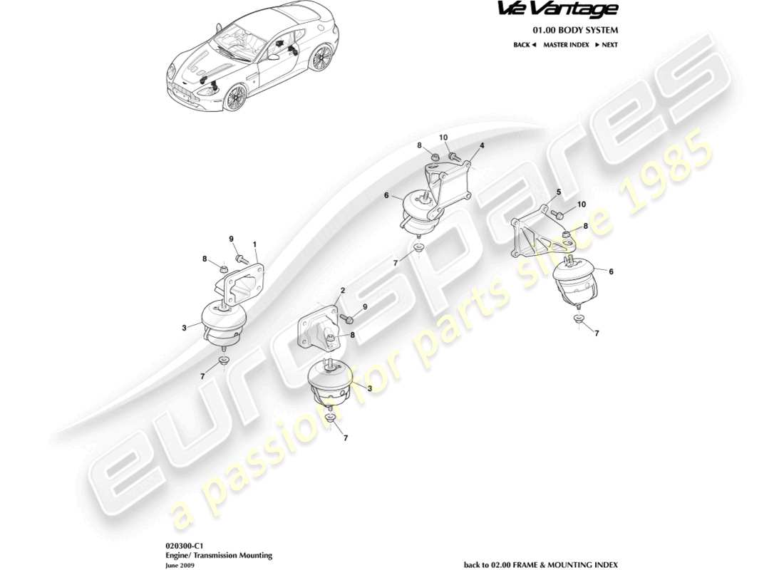aston martin v12 vantage (2013) engine mountings part diagram