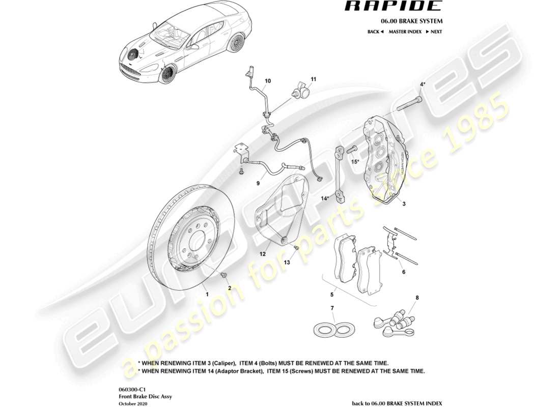 aston martin rapide (2019) front brake system part diagram