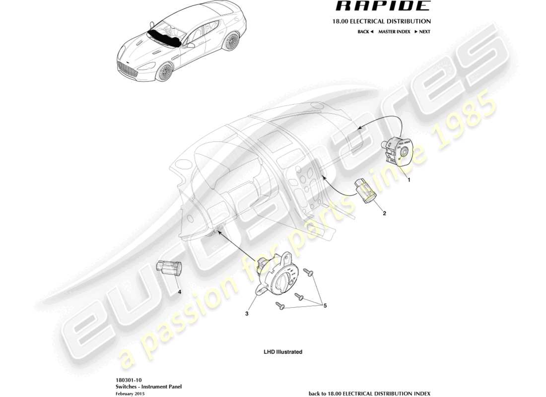 aston martin rapide (2017) ip switches part diagram