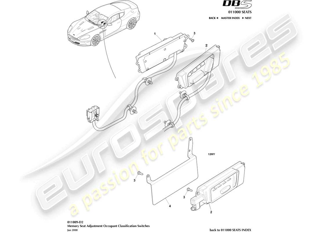 aston martin dbs (2014) front seat adjustment part diagram