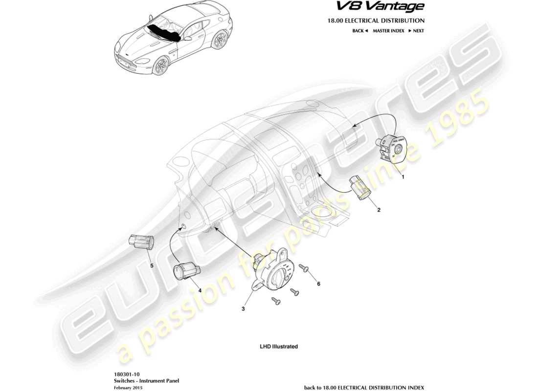 a part diagram from the Aston Martin V8 Vantage (2012) parts catalogue