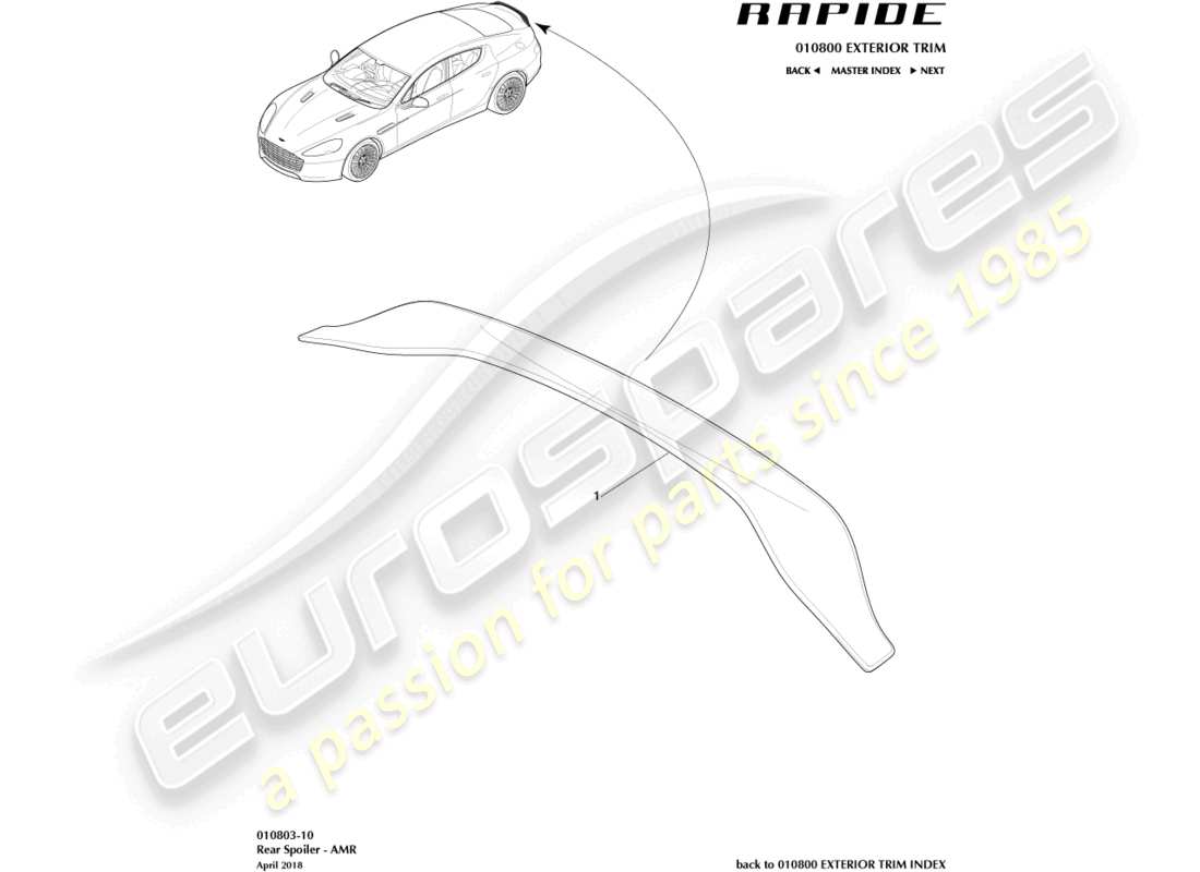 aston martin rapide (2017) rear spoiler, amr part diagram