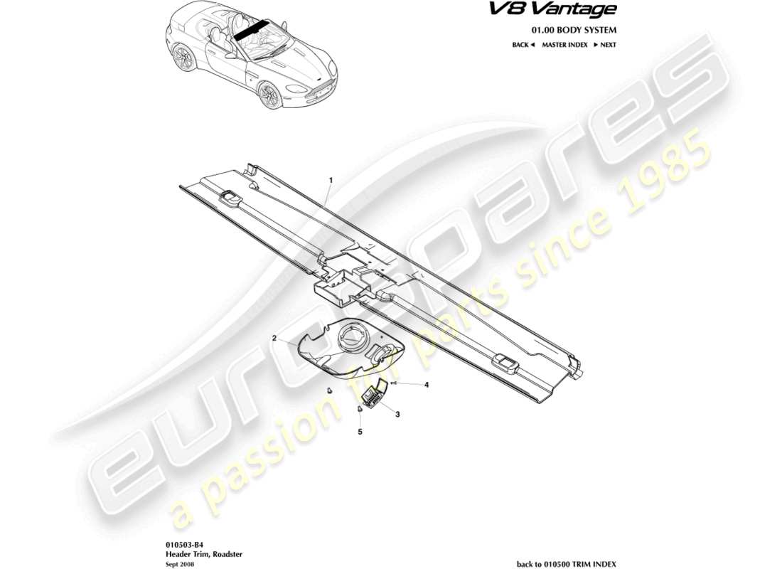 a part diagram from the Aston Martin V8 Vantage (2009) parts catalogue